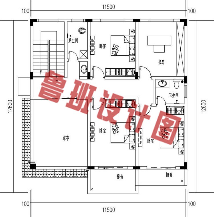 现代风格二层农村小别墅设计二层户型图