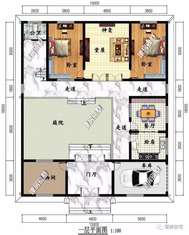 两栋欧式和中式风格的别墅，第一栋客厅挑空，主体30多万