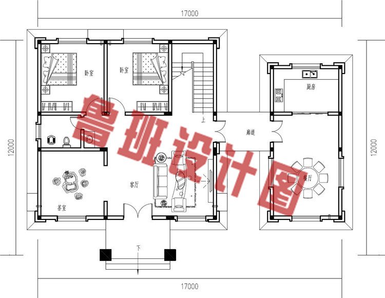 17X12米简单实用农村三层别墅设计一层户型图