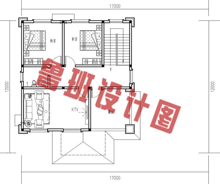 17X12米简单实用农村三层别墅设计三层户型图