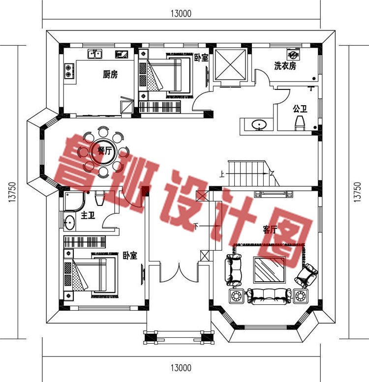 150平方米左右二层农村建房设计一层户型图