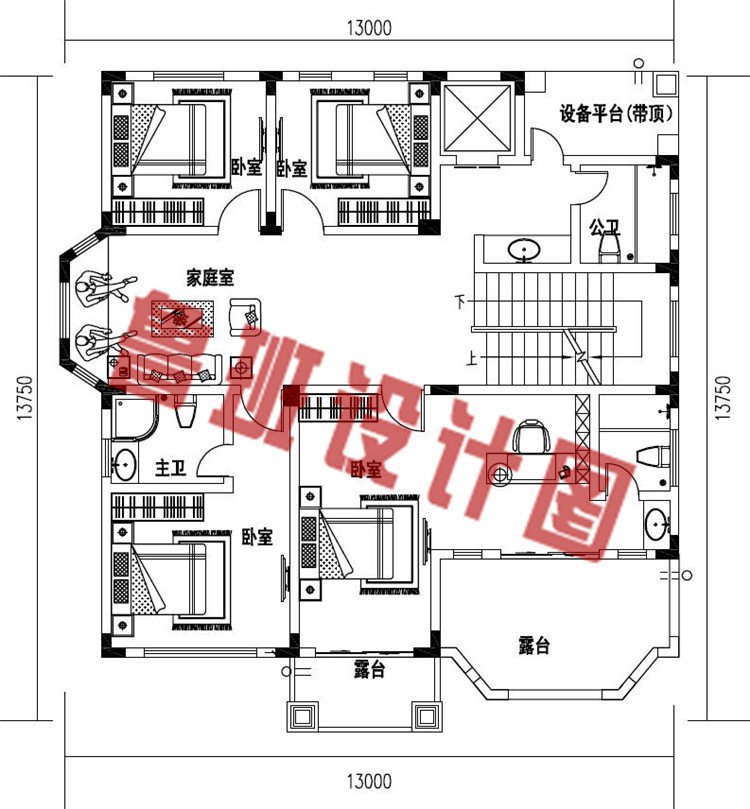 150平方米左右二层农村建房设计二层户型图