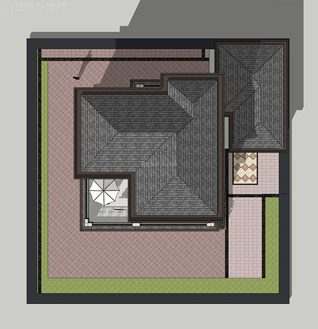 25万起二层优雅的欧式别墅庭院，4卧室2客厅1洗衣房1书房户型图