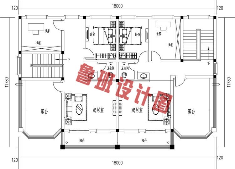 农村兄弟三层实用双拼别墅设计三层户型图