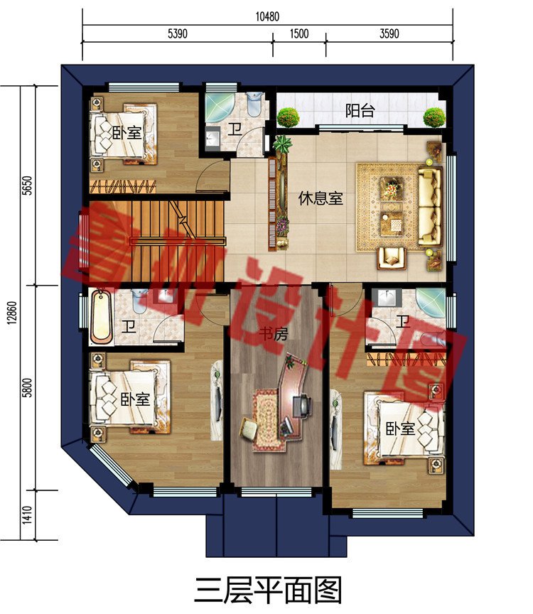 新款简约实用四层欧式自建房别墅设计图，面积适中