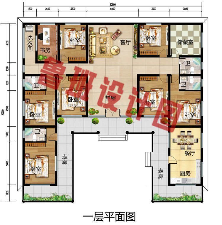 现代新中式三合院一层房屋设计图，比别墅还好看