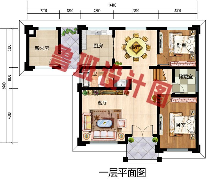 带柴火房二层自建房别墅设计图，户型紧凑实用