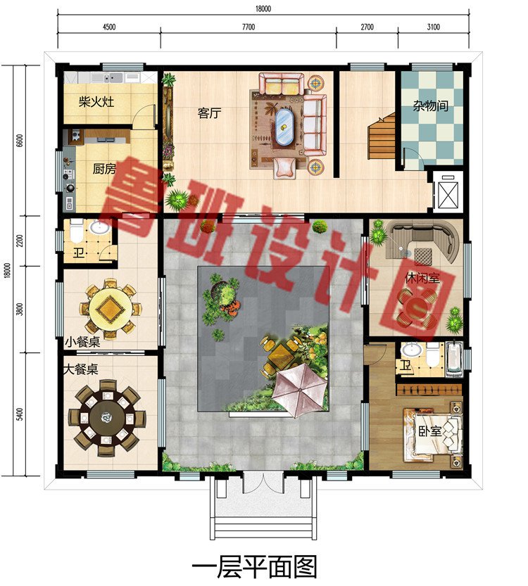 乡村三层四合院别墅设计全套施工图效果图，自建房户型，带电梯设计