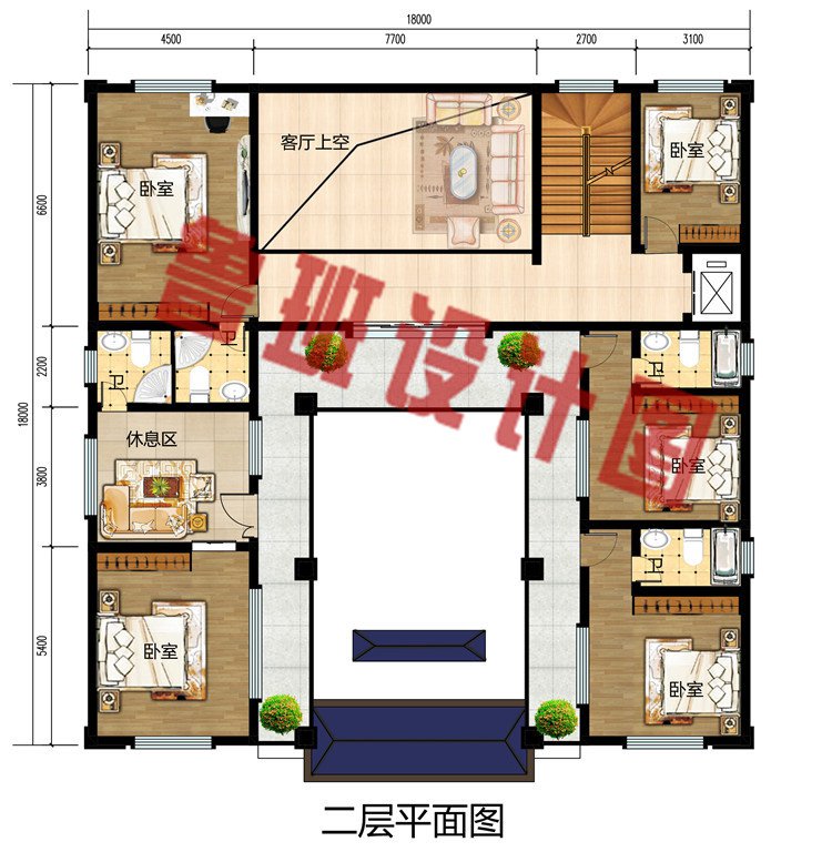 乡村三层四合院别墅设计全套施工图效果图，自建房户型，带电梯设计