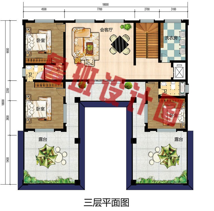 乡村三层四合院别墅设计全套施工图效果图，自建房户型，带电梯设计