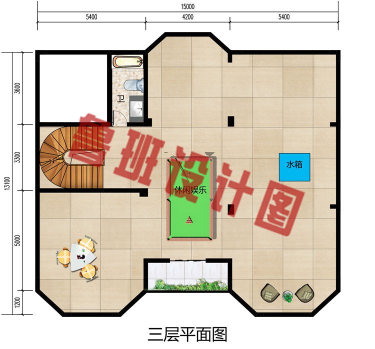 最新时尚农村二层半别墅设计三层户型图