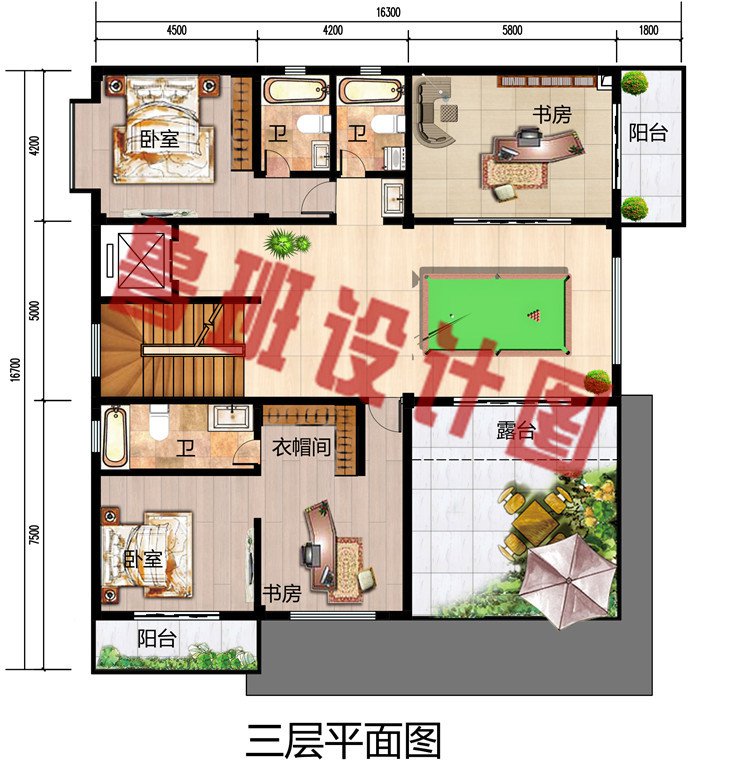 大户型三层现代风格别墅设计图含外观效果图，平屋顶设计