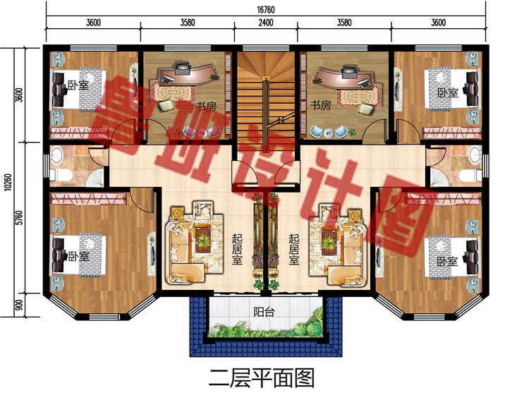 农村二层半兄弟双拼别墅设计图，双拼三层自建房含外观效果图