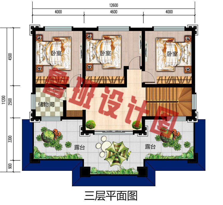 豪华大气三间三层楼房别墅设计图，主体造价40万