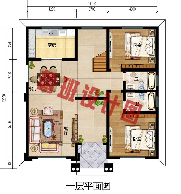 125平方米农村新款三层别墅设计一层户型图