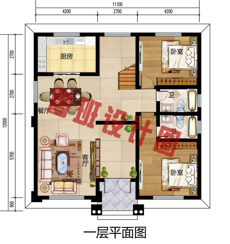 125平方米农村新款三层别墅设计一层户型图