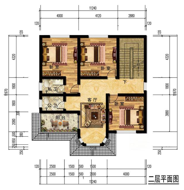 占地120平的二层简欧别墅，内设4居室双客厅，给你一个温暖的家