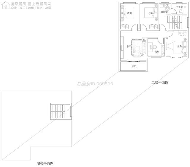 占地90米设计如此多空间，二层农村自建房屋4卧室带阁楼带车库