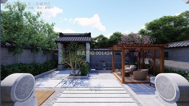 喜欢中国风的有福了！面宽10.6米、带院子的中式别墅送给你