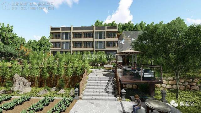 福建福州南靠山丘北邻道路的易盖房新中式农家乐别墅