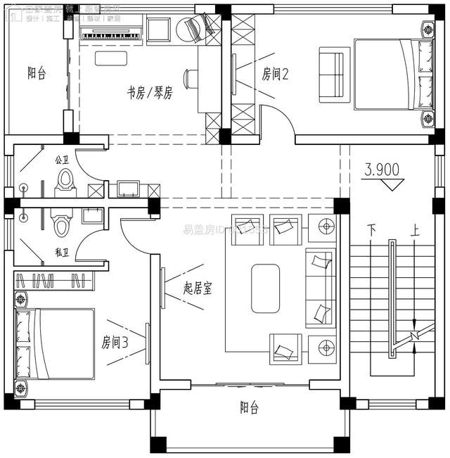 欧式3层/6室1堂屋2厅5卫1储物1茶厅1书房/琴室3阳台1露台