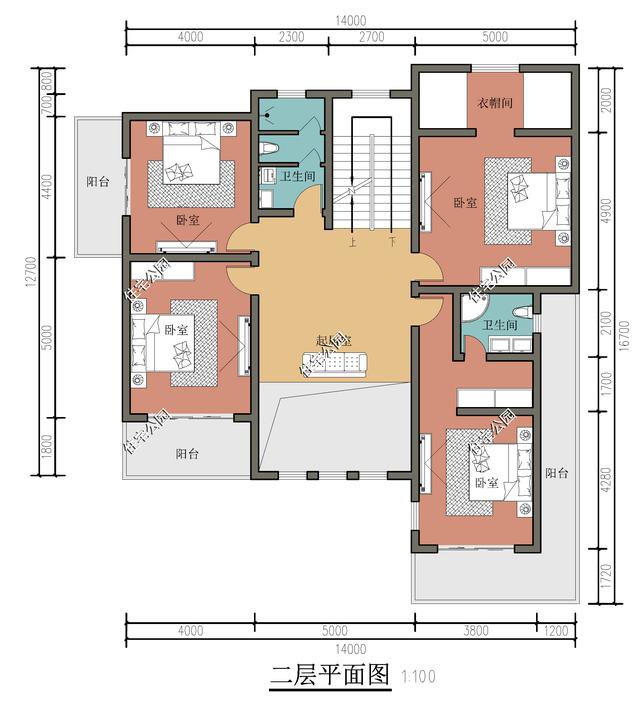 农村12x14米现代别墅，300平面积有6间卧室还有挑空客厅