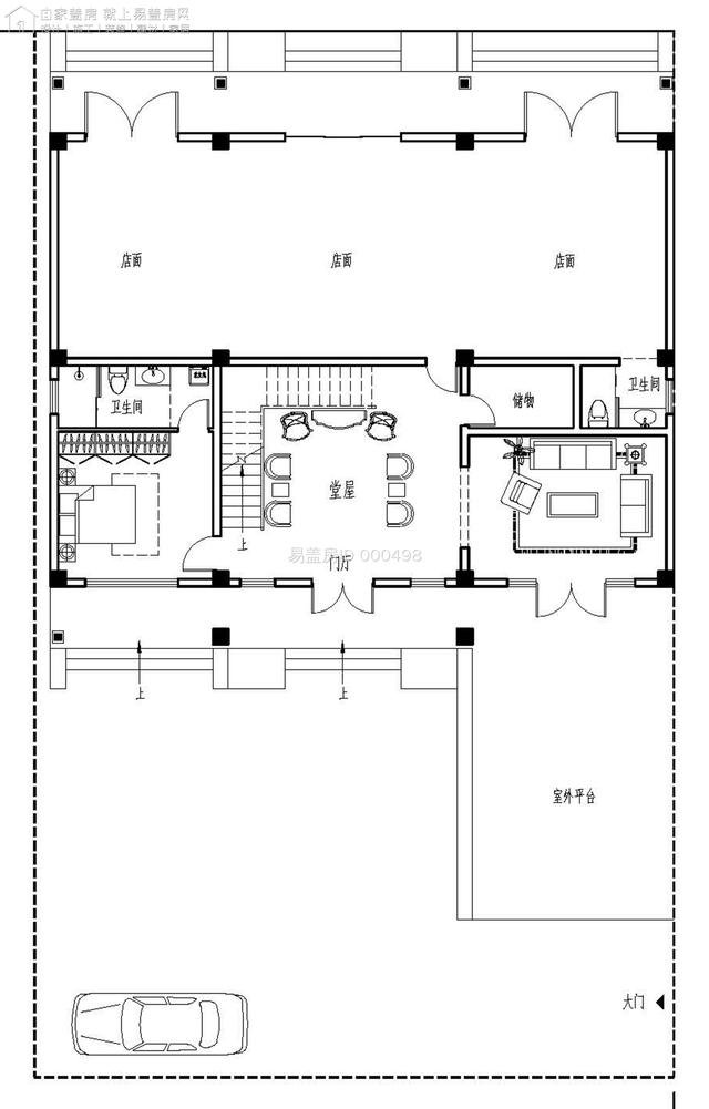 带三个门面店的欧式别墅，堂屋加挑空客厅