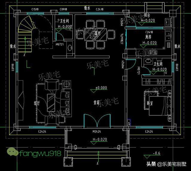 14x10米农村豪华三层复式挑空客厅欧式别墅设计图带堂屋