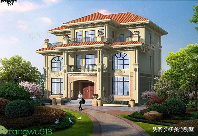 14x10米农村豪华三层复式挑空客厅欧式别墅设计图带堂屋