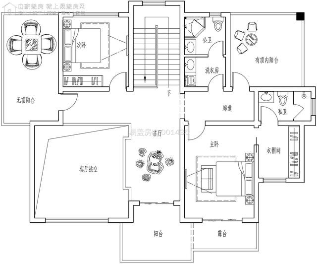 17×14二层房屋施工效果图，带挑空大客厅+豪华套间，爱了爱了