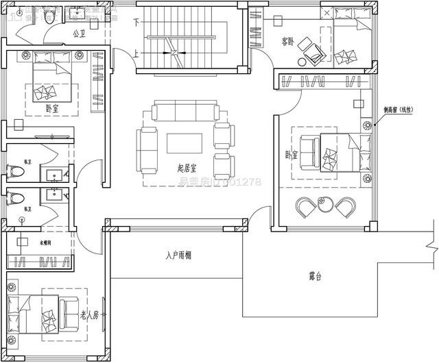 二层优雅的现代别墅庭院，7卧室2客厅1堂室2露台1屋顶花园