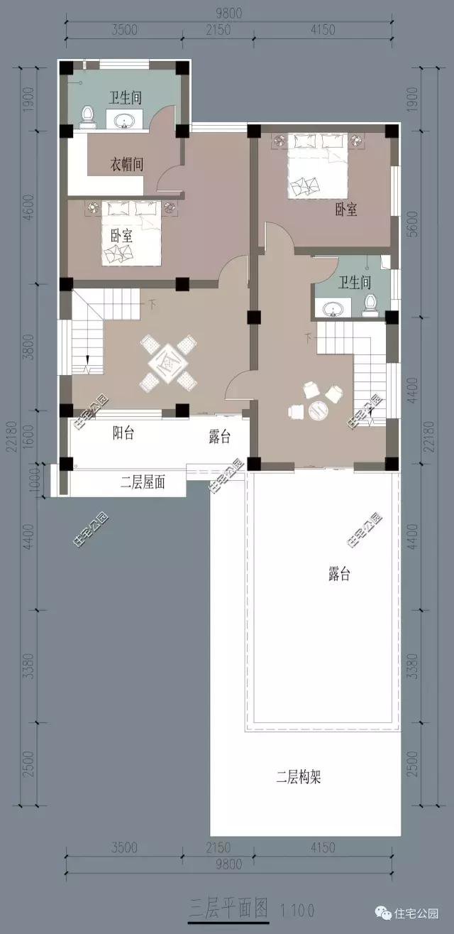 小面宽也能盖出好户型，10X22米别墅设计，带露台花园！