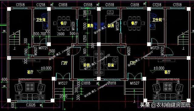 5款二层双拼别墅，面宽20米，2款带堂屋1款有车库