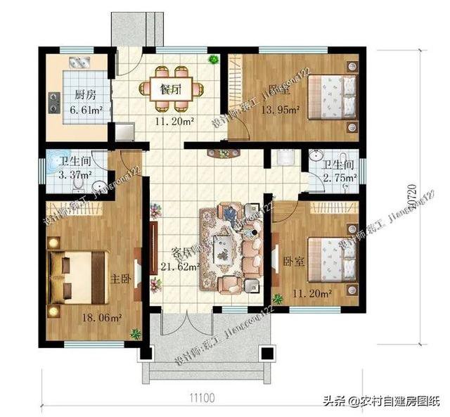 10-15万农村都建的得起的小别墅，3款户型，一层养老最合适