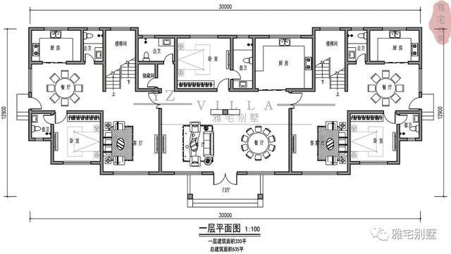 湖南两层法式三拼别墅，兄弟俩和父母居住正合适，独立三户布局