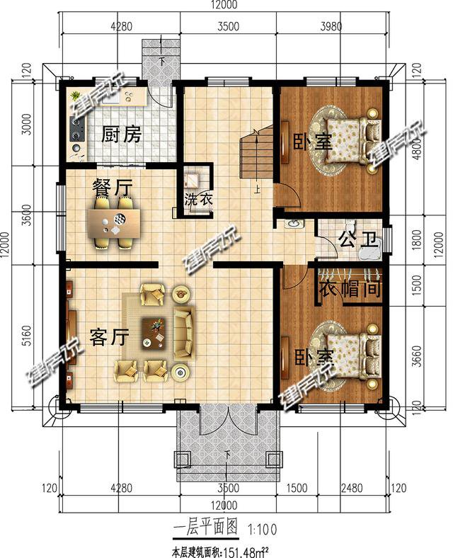 12X12米，盖一栋户型方正的二层别墅，美爆了