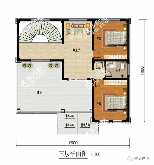 面宽12米的农村欧式别墅，第二栋厨房单独建，非常时尚