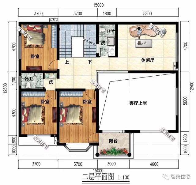 15×12.5米农村别墅，背面无法采光，这样设计比较好