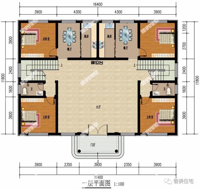 两栋宽16米多的农村双拼别墅，共用大堂屋，在老家很实用