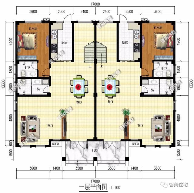 宽17左右的两栋双拼别墅，第一栋外形大气布局好，造价48万