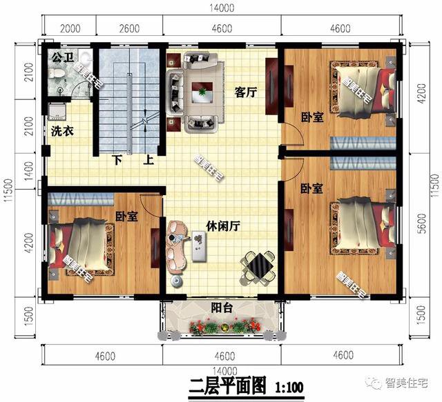 简欧式风格设计，宽14米左右的农村别墅，室内都带堂屋