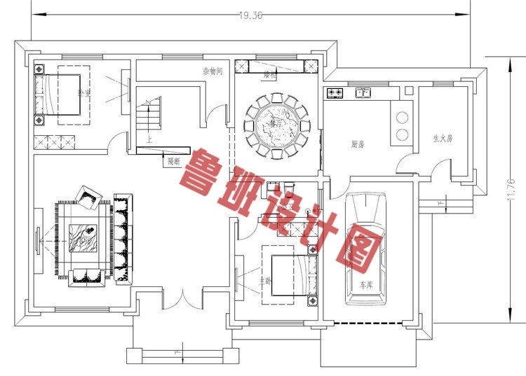 二层5间新中式自建房一层设计图