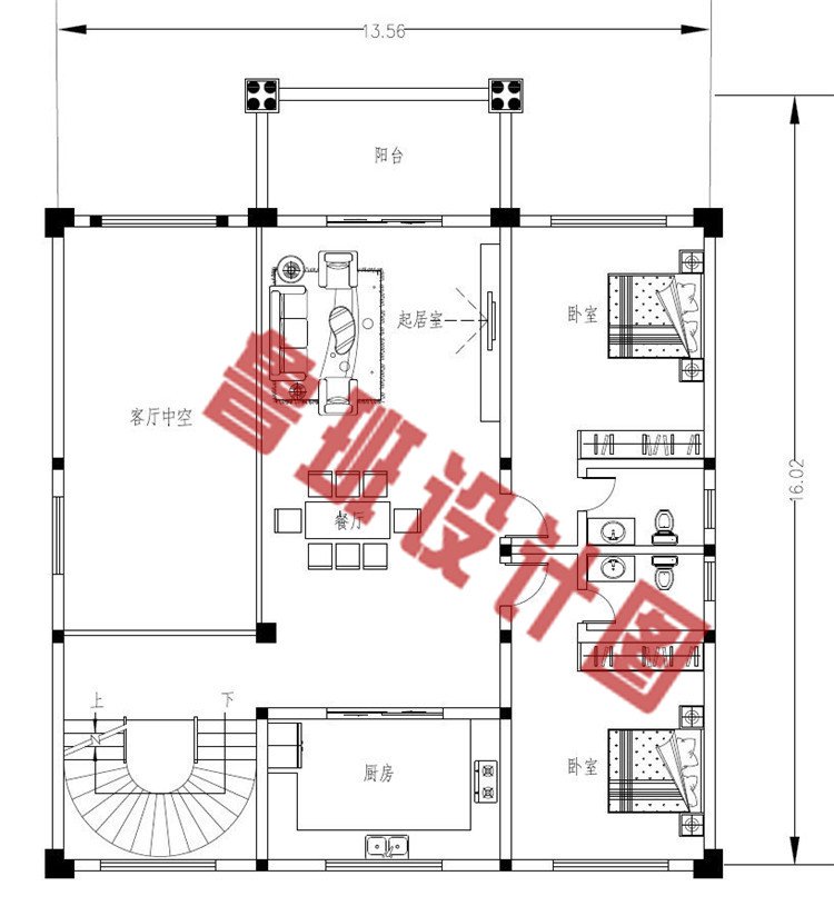 四层新农村复试别墅二层户型图