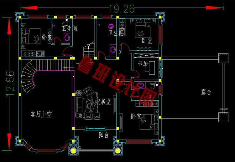 二层挑空欧式别墅设计二层户型图