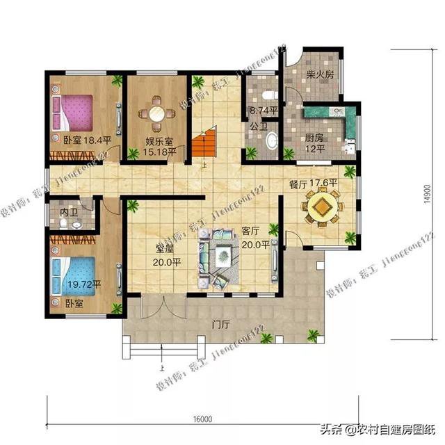 5款砖混的欧式农村别墅，2款带堂屋接地气，户型3经典不过时