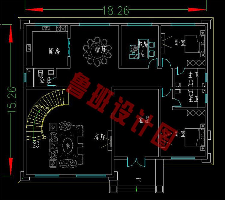 二层新中式别墅一层户型图