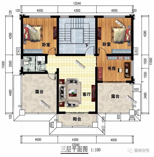 外观风格相似，很大气的两栋简欧别墅，室内均带堂屋