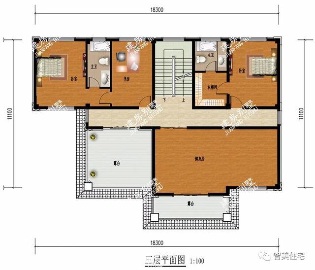 两栋客厅挑空设计的四层别墅，第一栋造价70万，室内多个套卧