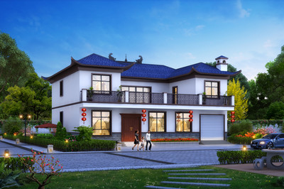 中式别墅二层自建房屋设计图纸，4开间户型