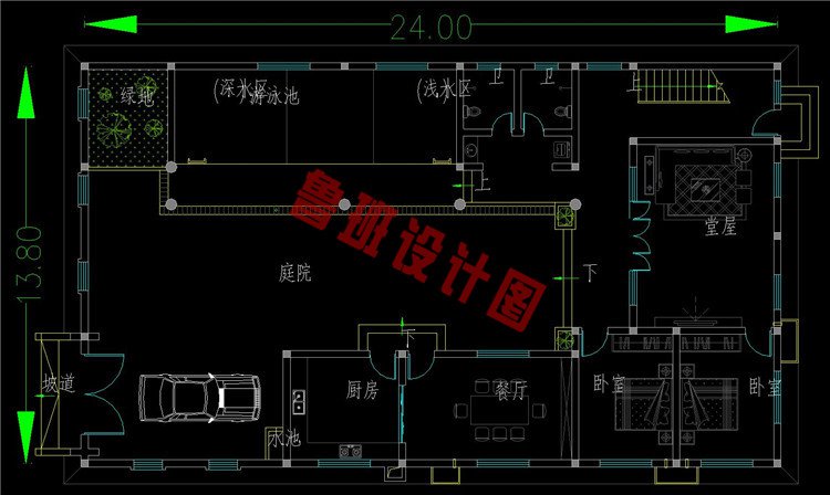 简单现代二层农村三合院一层户型图